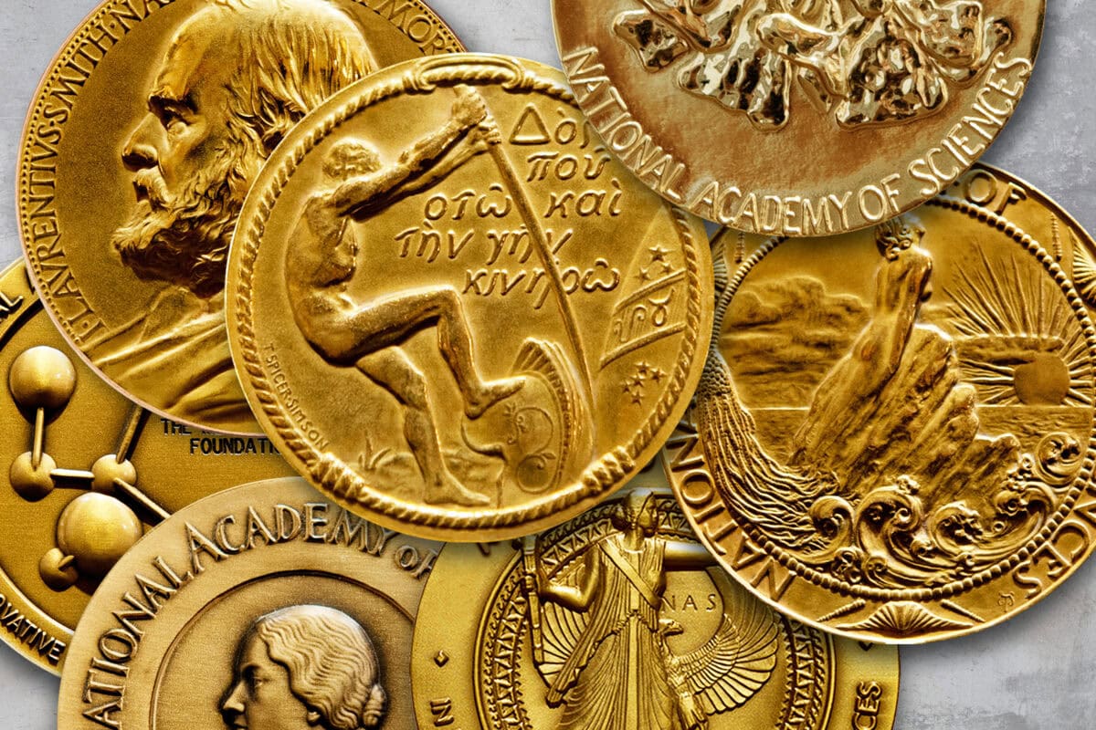 Various gold coins featuring unique designs and images.