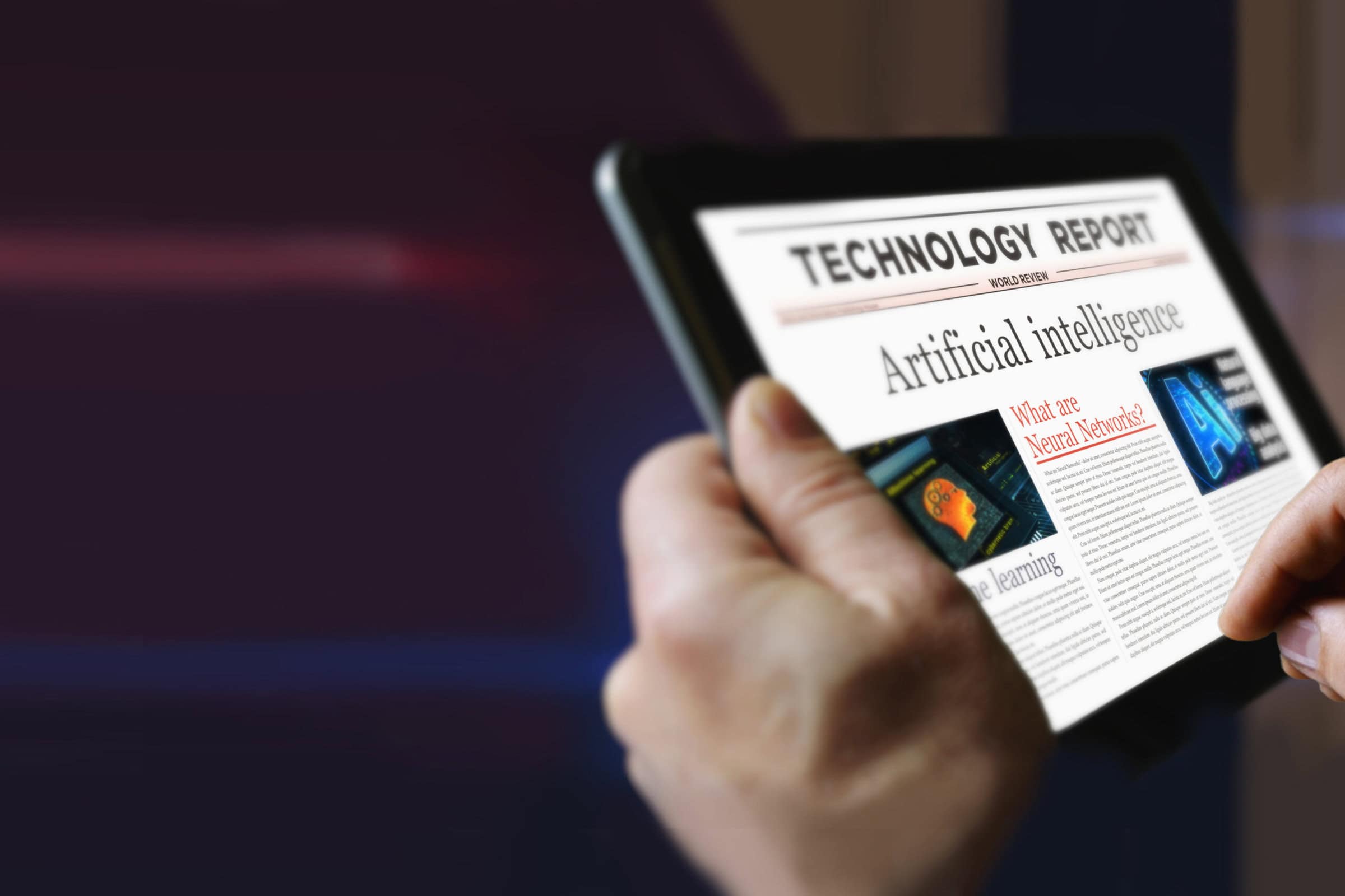 Reading news article at tablet