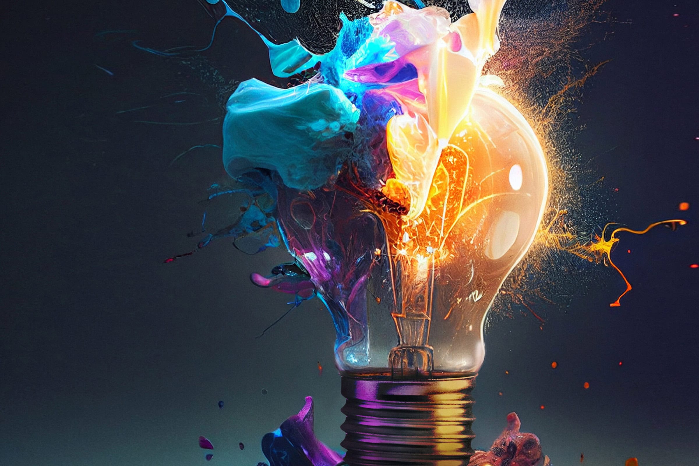 Colorful paint splashes on a light bulb, creating a vibrant and artistic design.