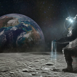 A picture of an astronaut and the earth